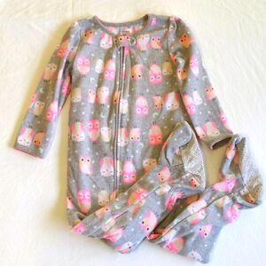 simple joys gray owl fleece zipper footie sleeper pajamas 3T toddler girls